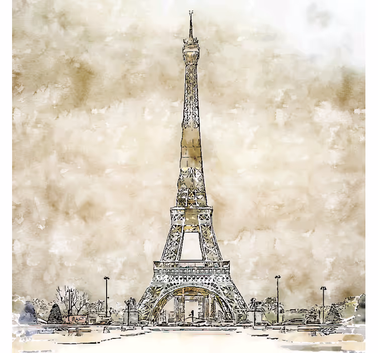 Fotomurale beige dipinto torre eiffel acquerello - TenStickers