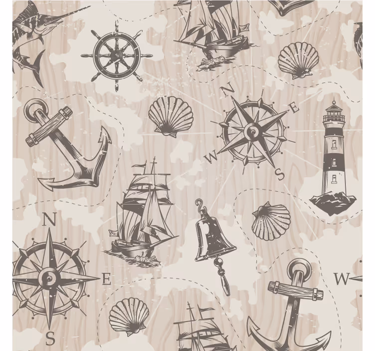 Fotomurale beige motivo ancore su tavole di legno - TenStickers