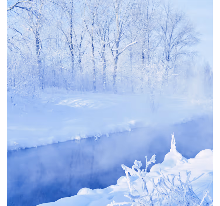 Fotomurale blu alberi ghiacciati e fiume - TenStickers