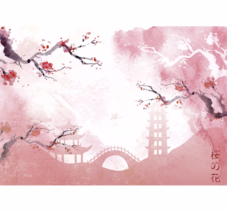 Fotomurale rosa panorama di fiori di ciliegio - TenStickers