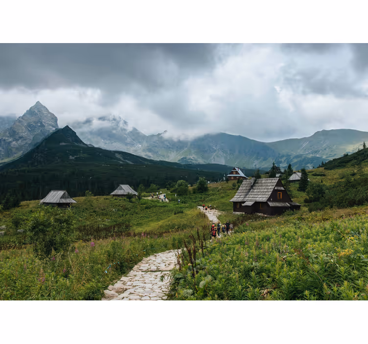 Fotomurale verde case di legno nei monti tatra - TenStickers