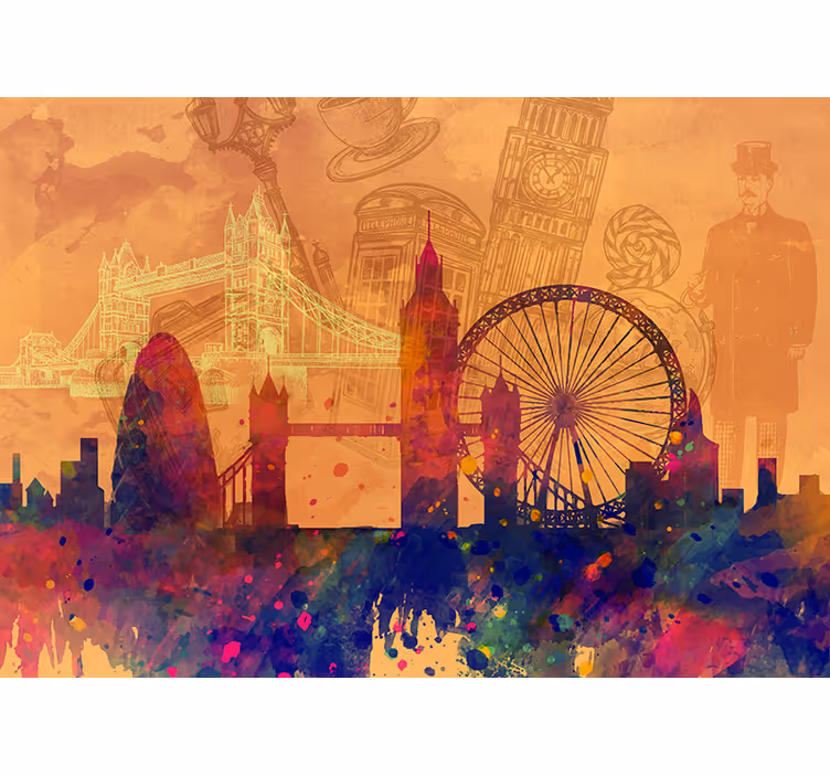 Fotomurale arancione silhouette di skyline storico - TenStickers