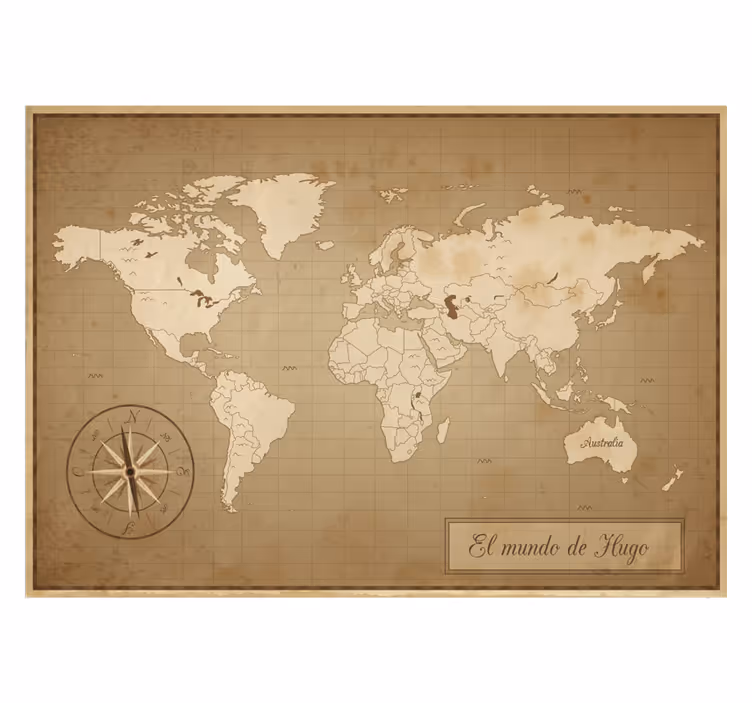 Fotomurale marrone mappa del mondo vintage personalizzata - TenStickers