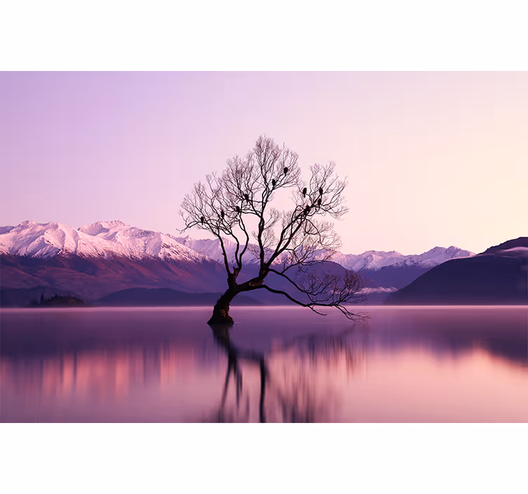 Fotomurale viola albero d'autunno con corvi - TenStickers