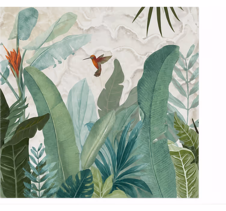 Carta da parati natura colibrì nella giungla disegnata - TenStickers