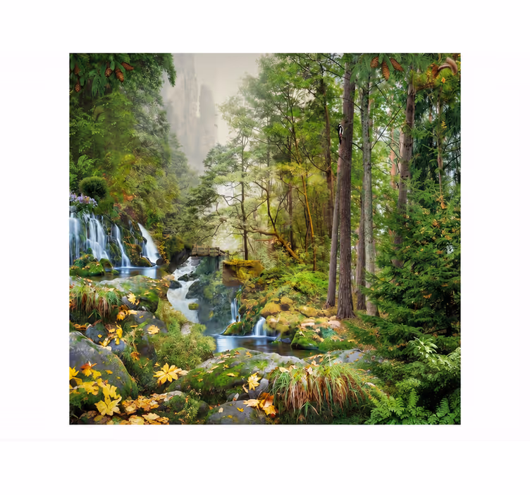 Carta da parati natura lago della foresta con cascata - TenStickers