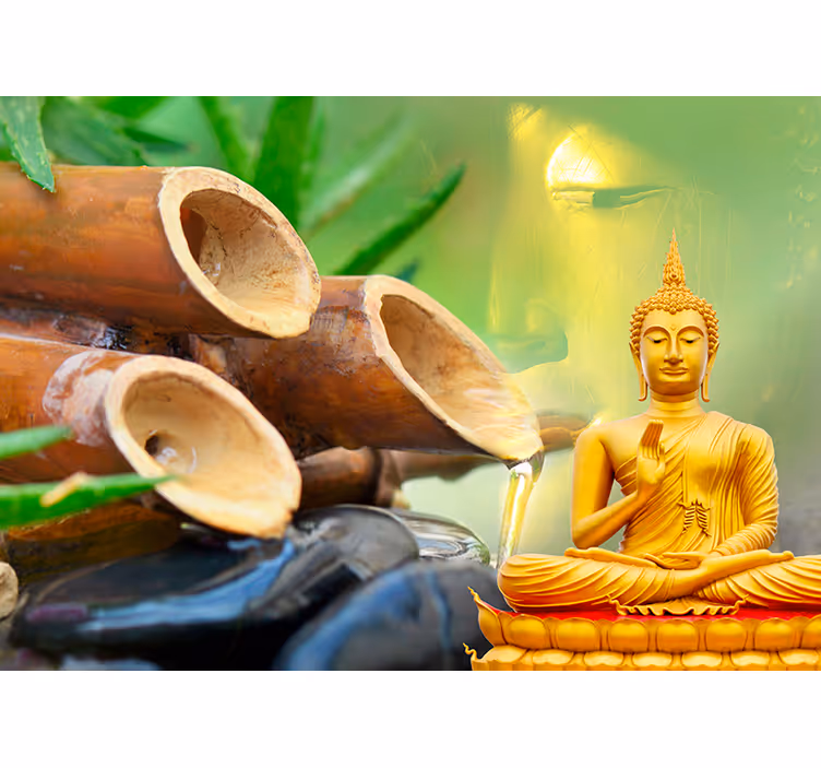 Fotomurale Buddha dorato con canne di bambù - TenStickers
