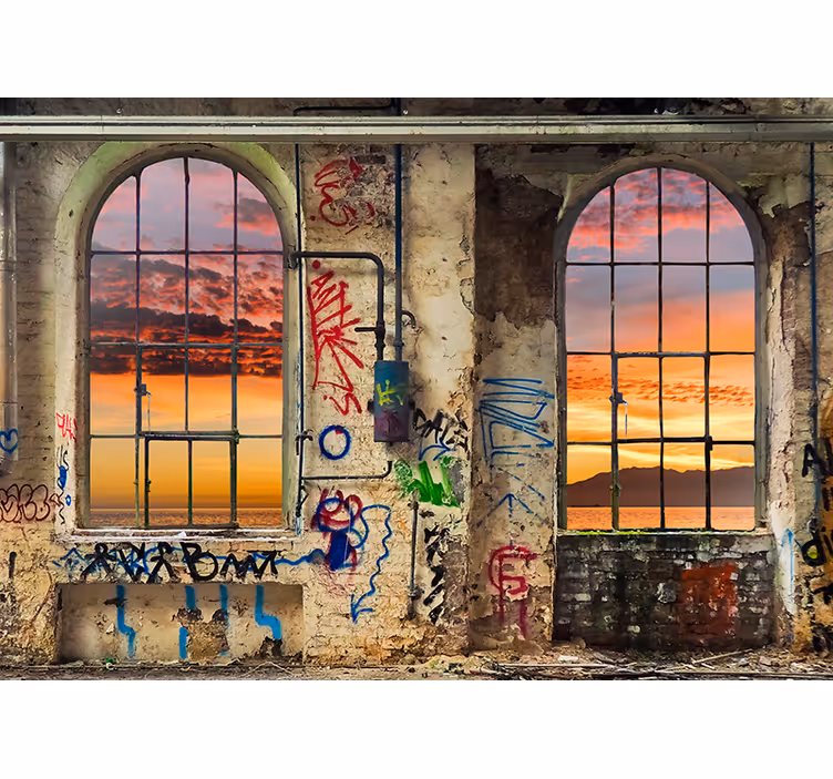 Fotomurale 3d vista del tramonto urbano - TenStickers
