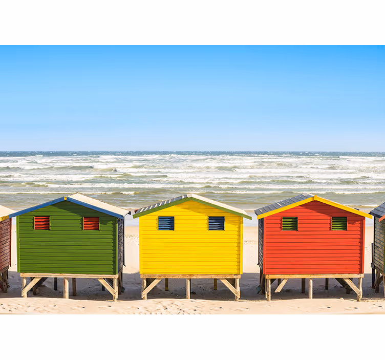 Fotomurale di mare con cabine sulla spiaggia - TenStickers