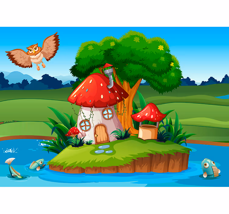 Fotomurale paesaggio bambini angolo del gufo - TenStickers
