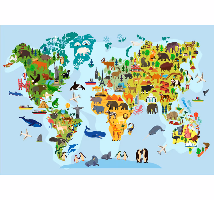 Fotomurale mappamondo con monumenti dei paesi - TenStickers