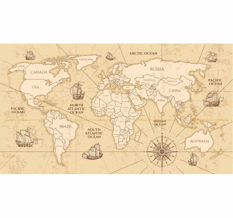Fotomurale con mappa del mondo effetto seppia - TenStickers