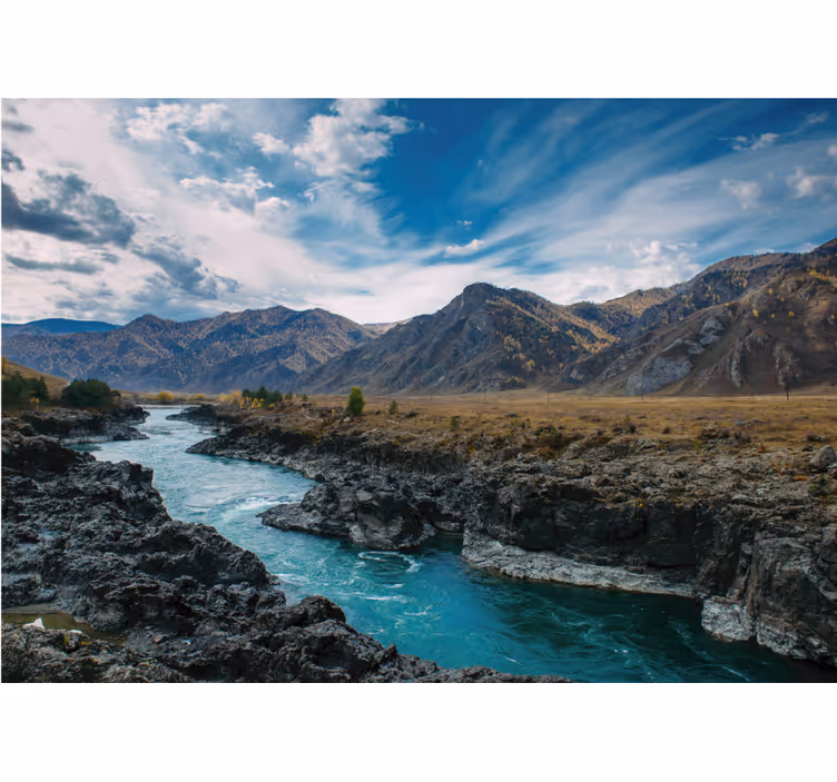 Fotomurale paesaggi vista sul fiume e sulle montagne - TenStickers
