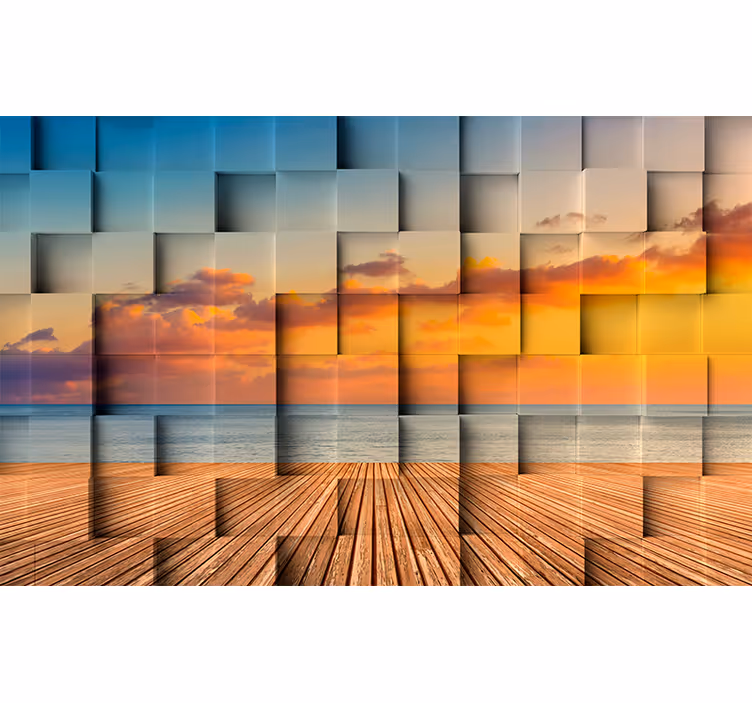 Carta da parati 3d vista oceano al tramonto - TenStickers
