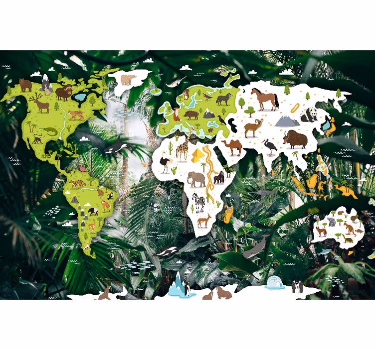 Fotomurale mappamondo mappa del mondo animale - TenStickers