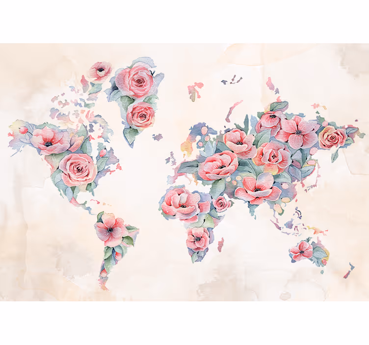 Fotomurali fiori diversi mappa del mondo floreale - TenStickers