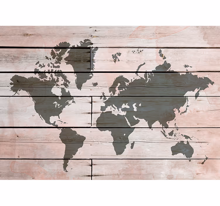 Fotomurale mappamondo Tavola di legno colorata - TenStickers
