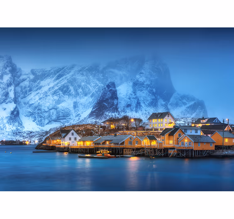 Fotomurale paesaggi villaggio costiero innevato - TenStickers
