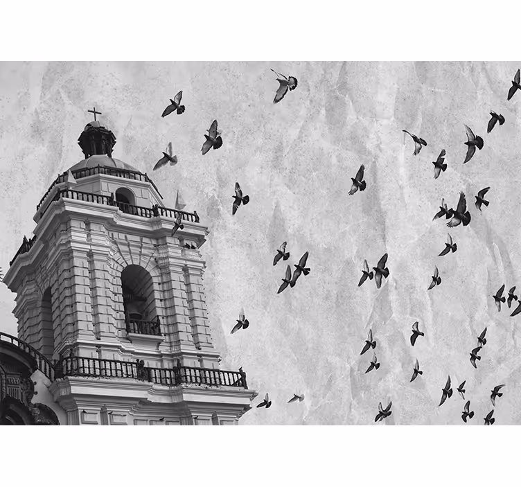 Fotomurale città torre storica con uccelli - TenStickers