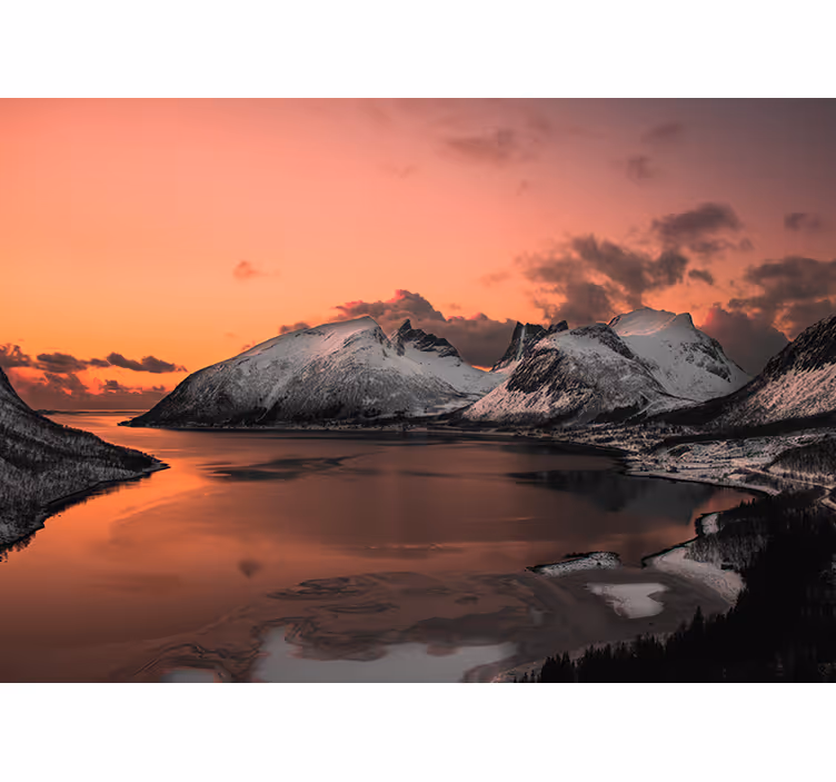 Fotomurale montagna tramonto riflesso innevato - TenStickers