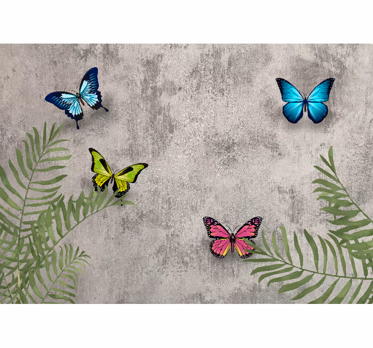 Fotomurale fiori farfalle e foglie - TenStickers