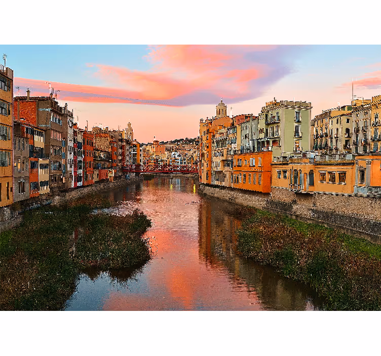 Fotomurale città tramonto sul fiume a girona - TenStickers