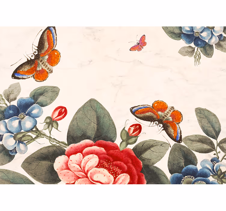 Fotomurale fiori insetti svolazzanti e fiori - TenStickers