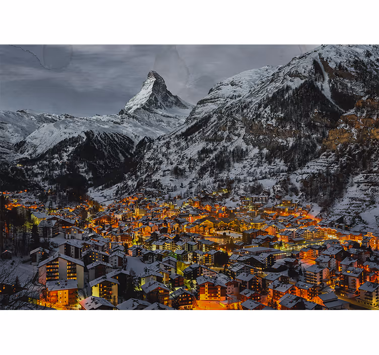 Fotomurale montagna villaggio alpino innevato - TenStickers