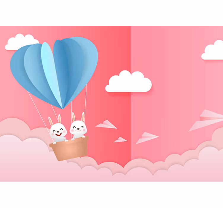 Fotomurale amore palloncini e coniglietti - TenStickers