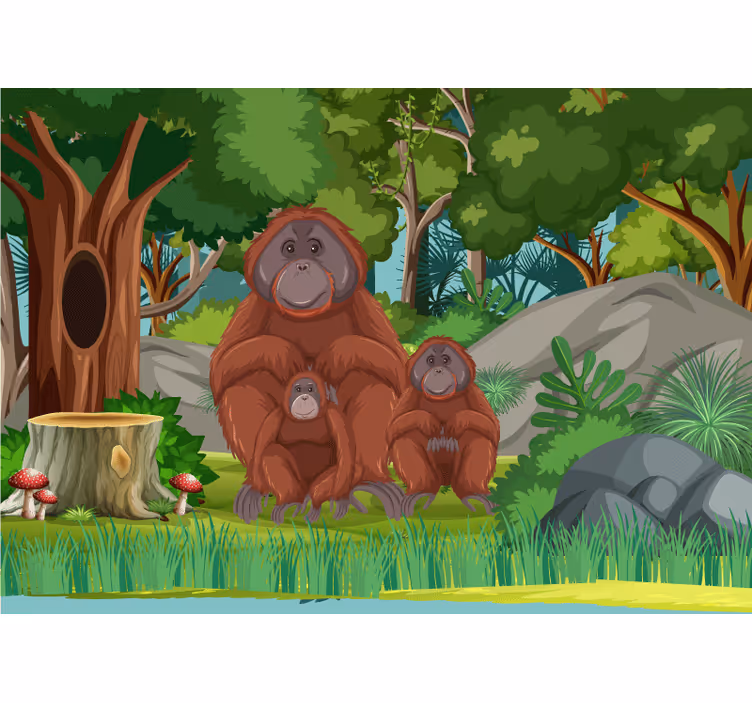 Fotomurale animali scena di famiglia di orangutanti - TenStickers