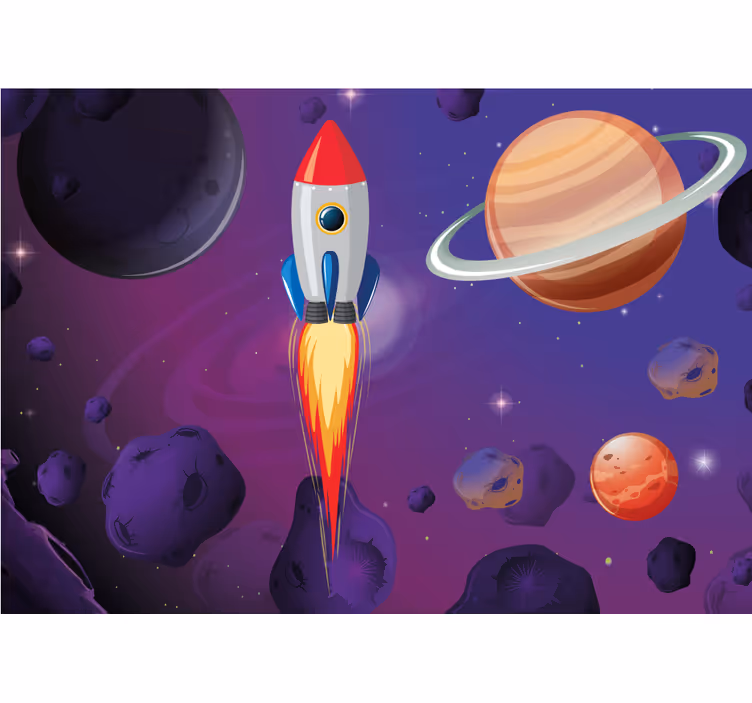 Fotomurale spaziale razzo che vola nel cosmo - TenStickers