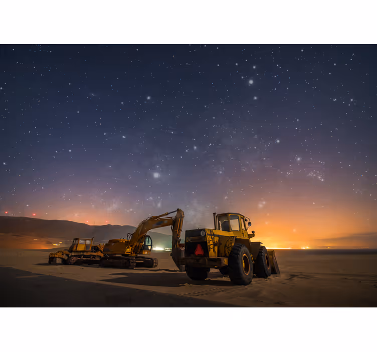 Fotomurale veicoli attrezzature da costruzione notturne - TenStickers