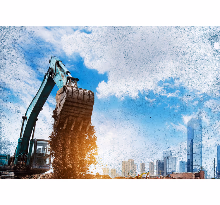 Fotomurale città azione macchine da costruzione - TenStickers