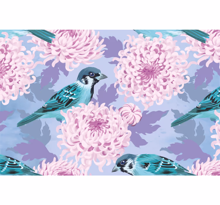 Fotomurale fiori fiori dell'uccello blu - TenStickers