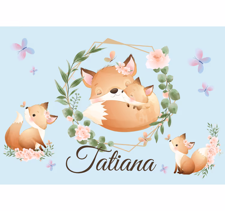 Fotomurale cameretta famiglia di volpi carine con nome - TenStickers