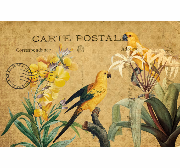 Fotomurali fiori diversi pappagalli e flora vintage - TenStickers