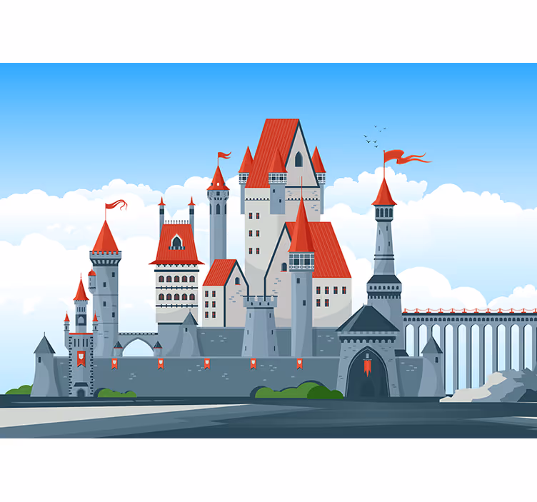 Fotomurale fantasia castello dai tetti rossi - TenStickers