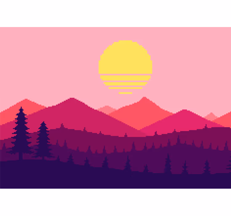 Fotomurale paesaggi tramonto montano pixelato - TenStickers