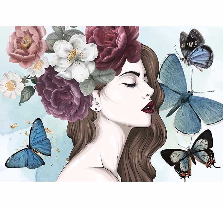 Fotomurale fiori donna con farfalle - TenStickers