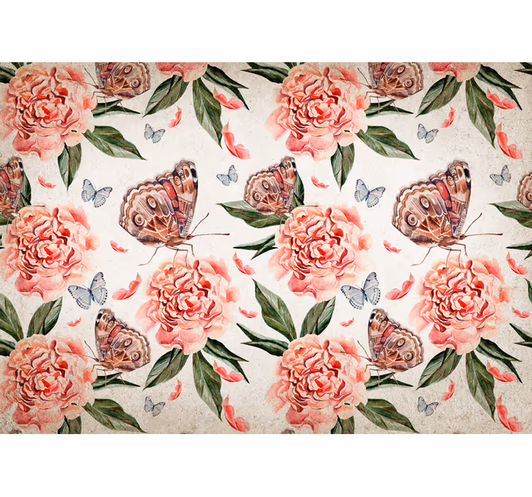 Fotomurale fiori farfalle e peonie - TenStickers