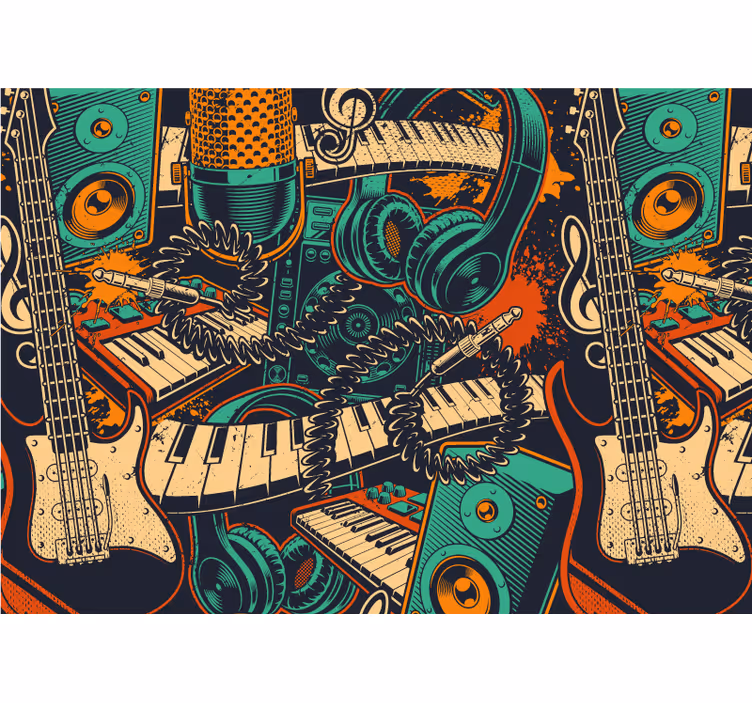 Fotomurale musicale chitarra e cuffie - TenStickers