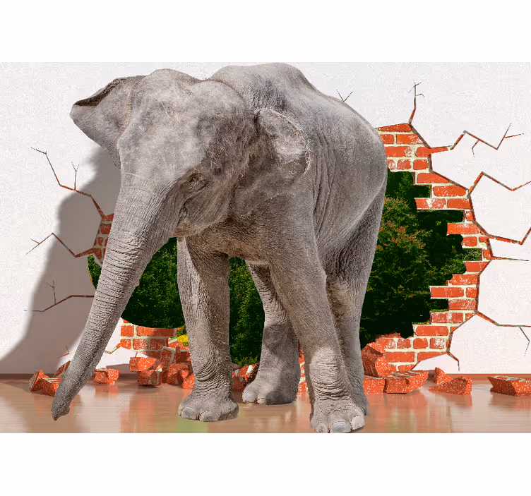 Carta da parati 3d elefante che rompe il muro - TenStickers