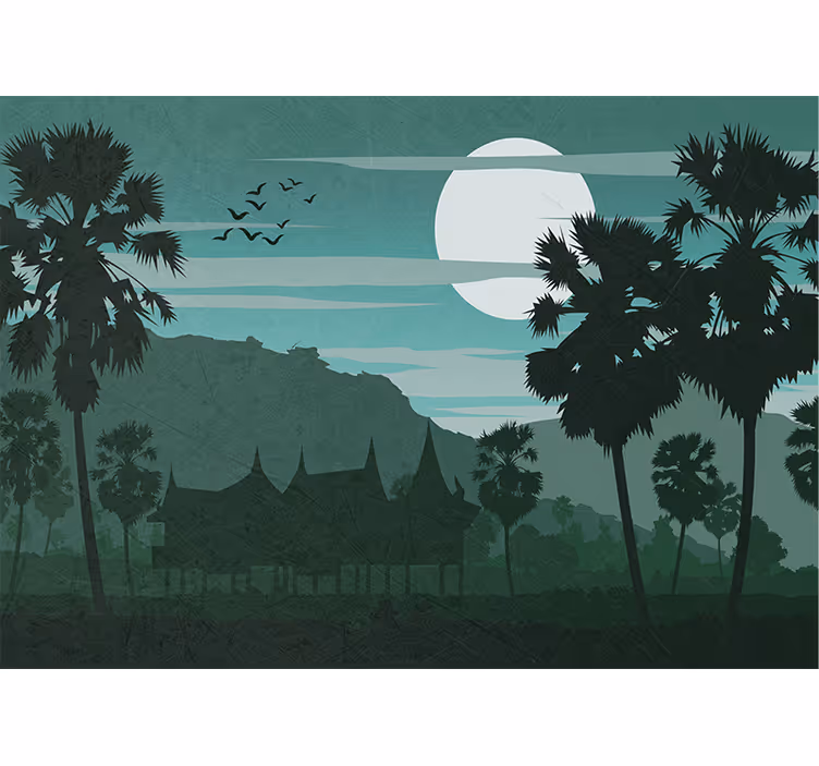 Fotomurale foresta palme al chiaro di luna - TenStickers
