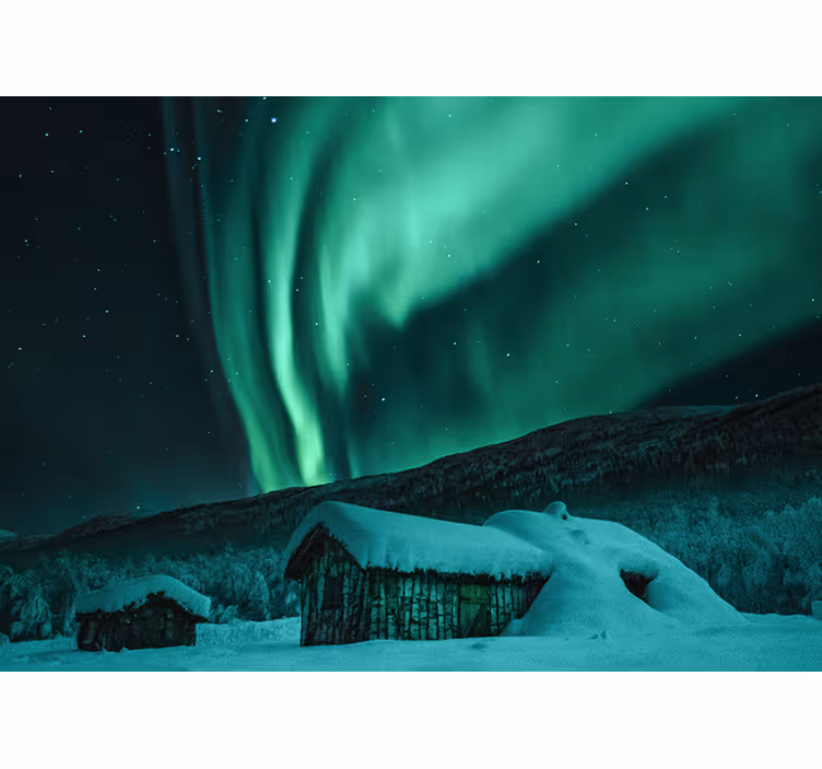 Fotomurale montagna paesaggio innevato aurora - TenStickers