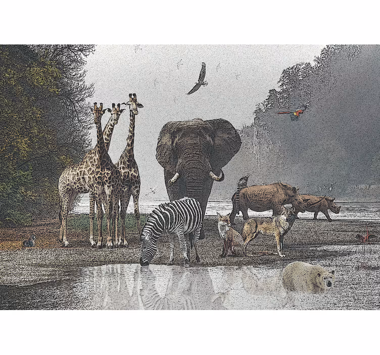 Carta da parati giungla scena di fauna selvatica - TenStickers