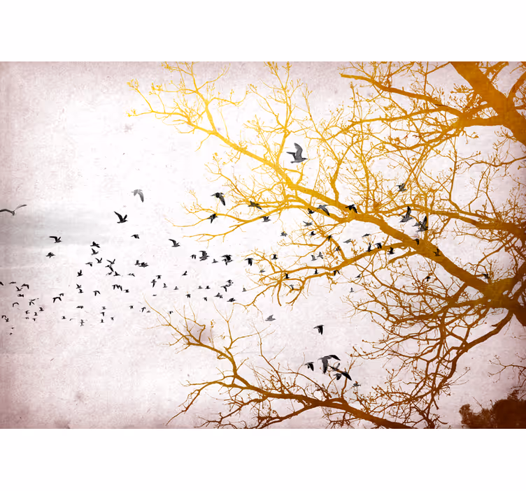 Fotomurali natura rami d'oro con uccelli - TenStickers