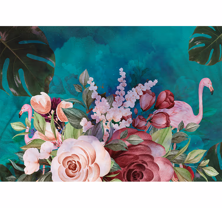 Fotomurale fiori esposizione floreale con fenicotteri - TenStickers