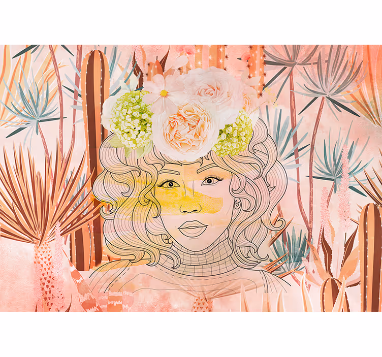 Fotomurale artistico illustrazione di ritratto floreale - TenStickers