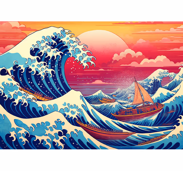 Fotomurale onda di Kanagawa colori saturi - TenStickers