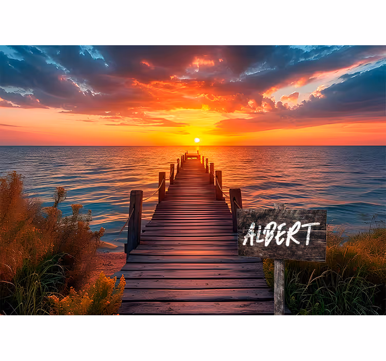 Murale cameretta ragazzi con nome e percorso del tramonto - TenStickers